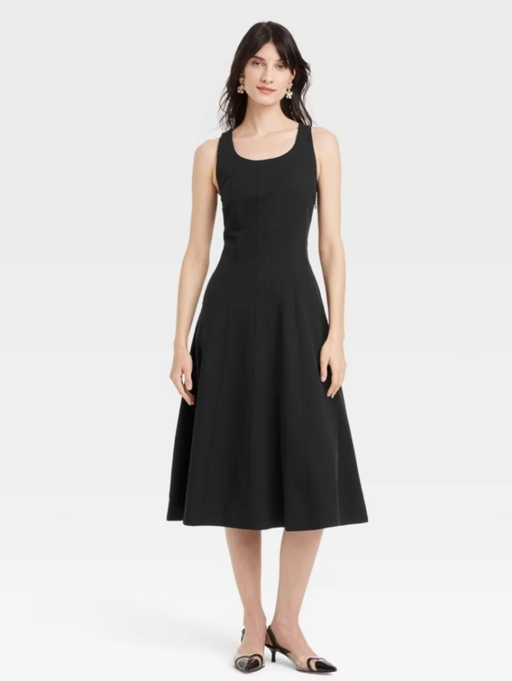 Corset A-line Midi Black Dress - Picture 1 of 8